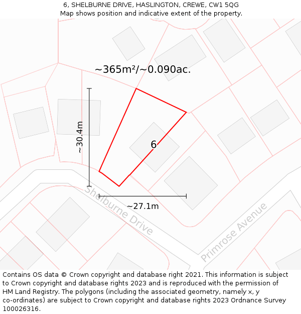 6, SHELBURNE DRIVE, HASLINGTON, CREWE, CW1 5QG: Plot and title map