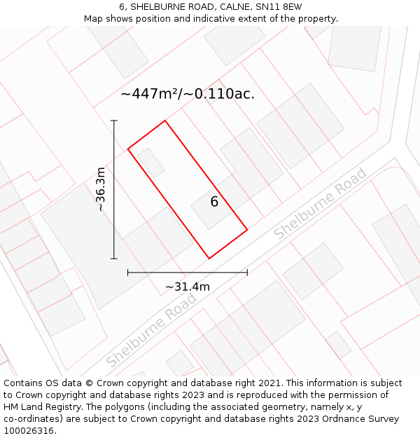 6, SHELBURNE ROAD, CALNE, SN11 8EW: Plot and title map