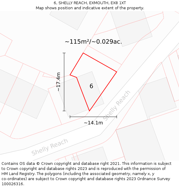6, SHELLY REACH, EXMOUTH, EX8 1XT: Plot and title map