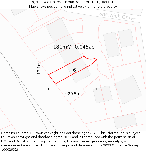 6, SHELWICK GROVE, DORRIDGE, SOLIHULL, B93 8UH: Plot and title map