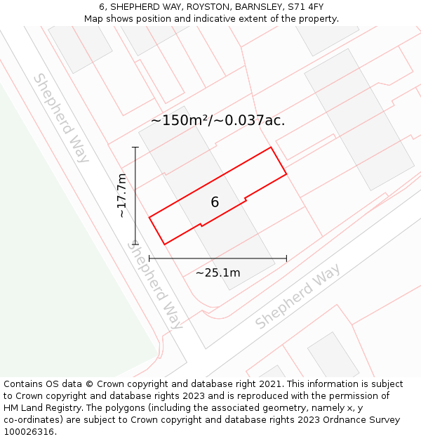 6, SHEPHERD WAY, ROYSTON, BARNSLEY, S71 4FY: Plot and title map