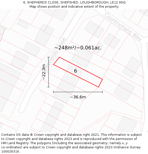 6, SHEPHERDS CLOSE, SHEPSHED, LOUGHBOROUGH, LE12 9SQ: Plot and title map