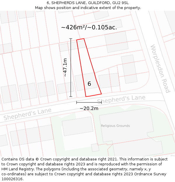 6, SHEPHERDS LANE, GUILDFORD, GU2 9SL: Plot and title map