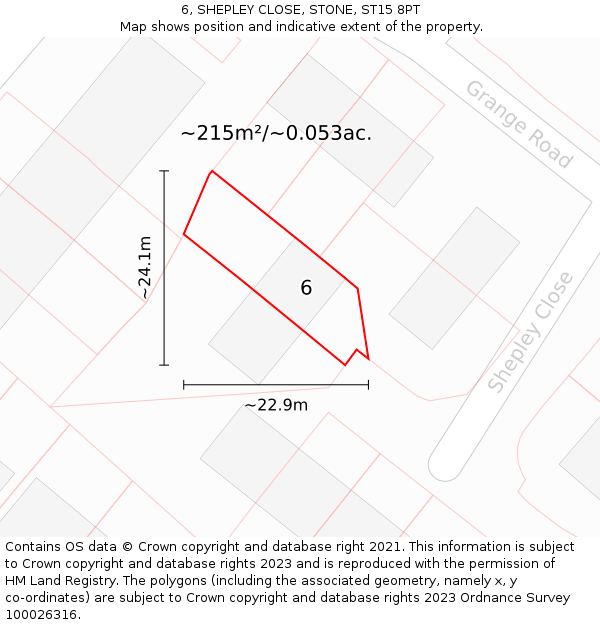 6, SHEPLEY CLOSE, STONE, ST15 8PT: Plot and title map