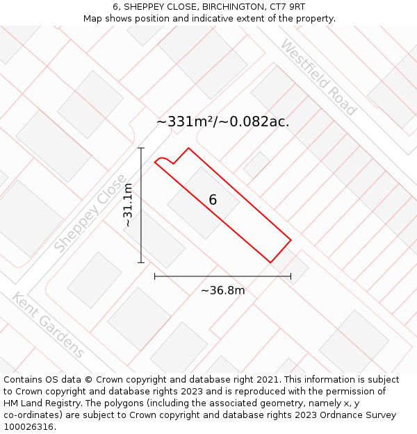 6, SHEPPEY CLOSE, BIRCHINGTON, CT7 9RT: Plot and title map