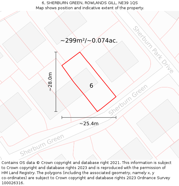 6, SHERBURN GREEN, ROWLANDS GILL, NE39 1QS: Plot and title map