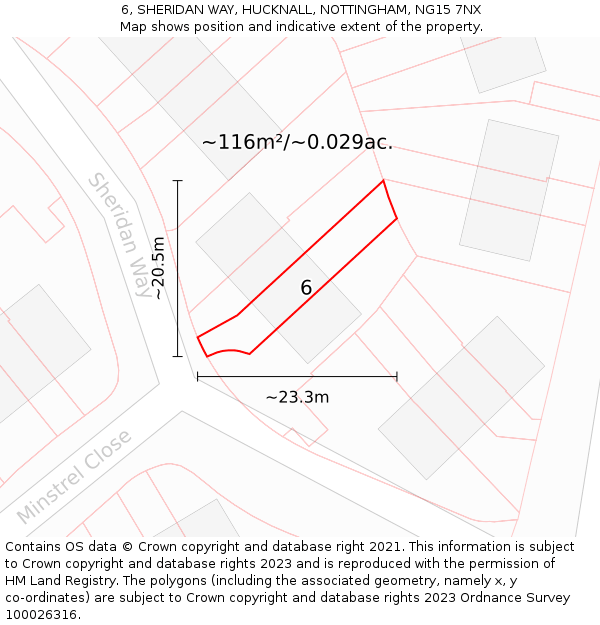 6, SHERIDAN WAY, HUCKNALL, NOTTINGHAM, NG15 7NX: Plot and title map