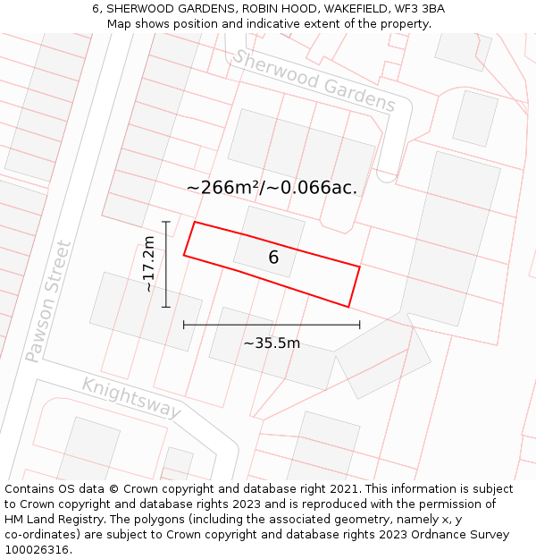 6, SHERWOOD GARDENS, ROBIN HOOD, WAKEFIELD, WF3 3BA: Plot and title map
