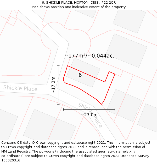 6, SHICKLE PLACE, HOPTON, DISS, IP22 2QR: Plot and title map
