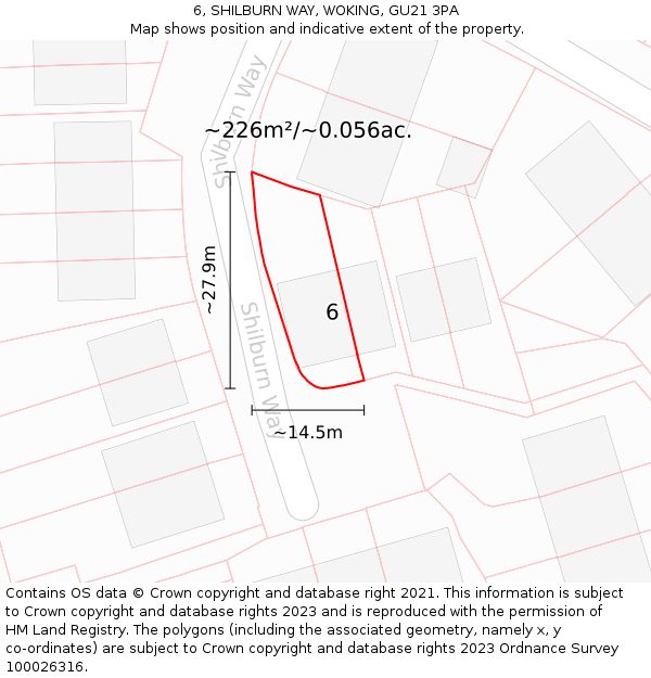 6, SHILBURN WAY, WOKING, GU21 3PA: Plot and title map