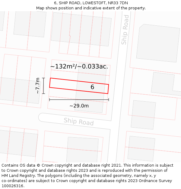 6, SHIP ROAD, LOWESTOFT, NR33 7DN: Plot and title map