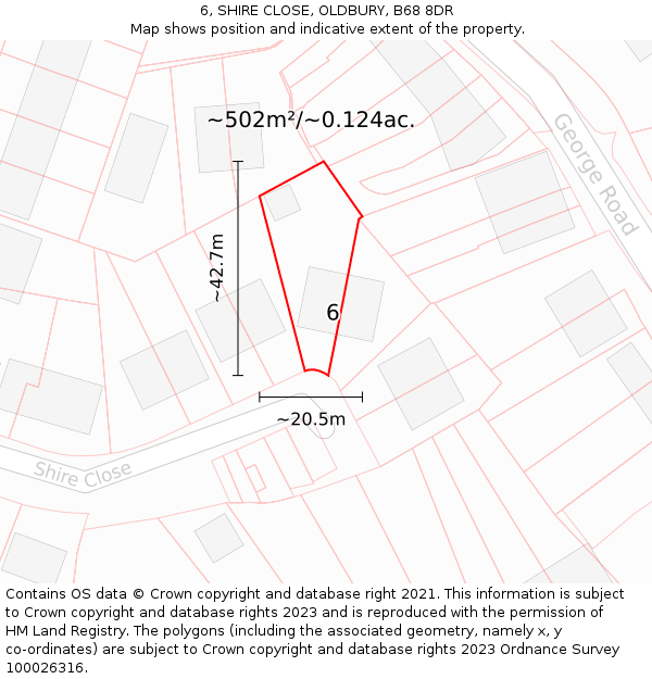 6, SHIRE CLOSE, OLDBURY, B68 8DR: Plot and title map