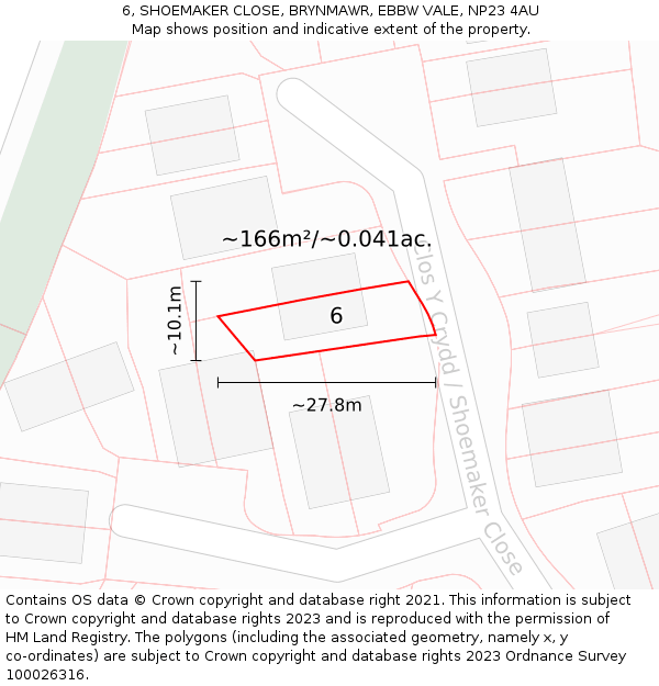 6, SHOEMAKER CLOSE, BRYNMAWR, EBBW VALE, NP23 4AU: Plot and title map