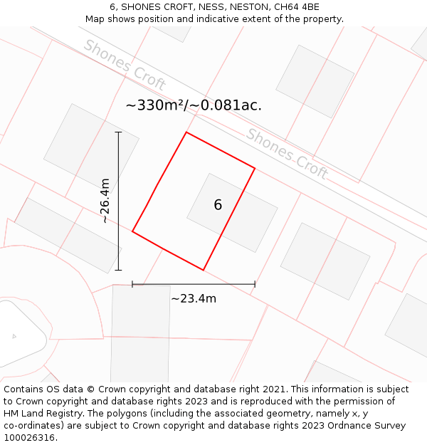 6, SHONES CROFT, NESS, NESTON, CH64 4BE: Plot and title map