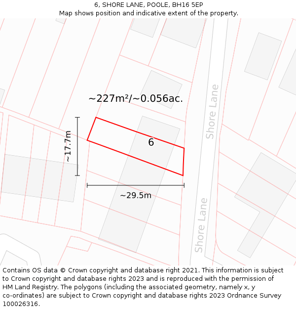6, SHORE LANE, POOLE, BH16 5EP: Plot and title map