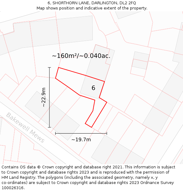 6, SHORTHORN LANE, DARLINGTON, DL2 2FQ: Plot and title map