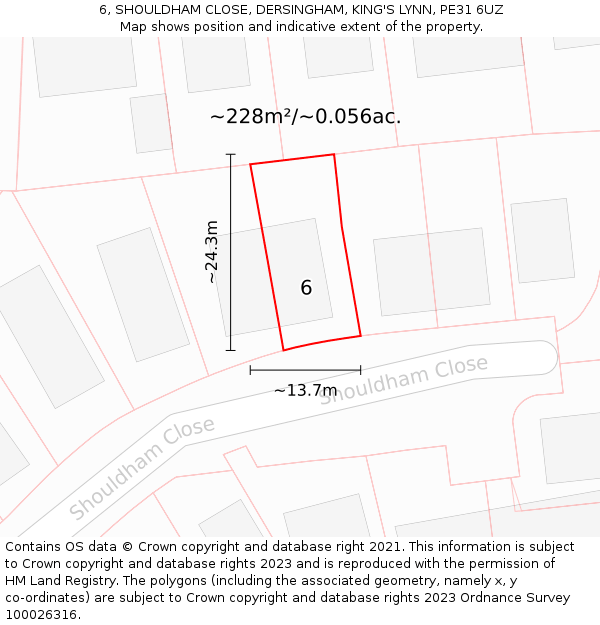 6, SHOULDHAM CLOSE, DERSINGHAM, KING'S LYNN, PE31 6UZ: Plot and title map