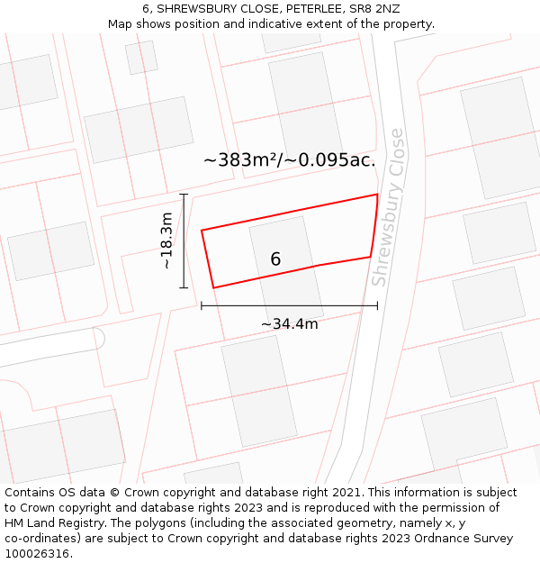 6, SHREWSBURY CLOSE, PETERLEE, SR8 2NZ: Plot and title map