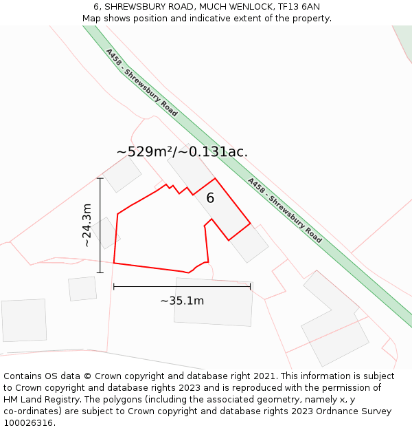 6, SHREWSBURY ROAD, MUCH WENLOCK, TF13 6AN: Plot and title map