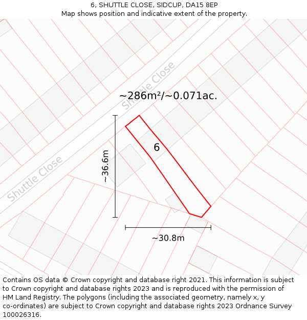 6, SHUTTLE CLOSE, SIDCUP, DA15 8EP: Plot and title map