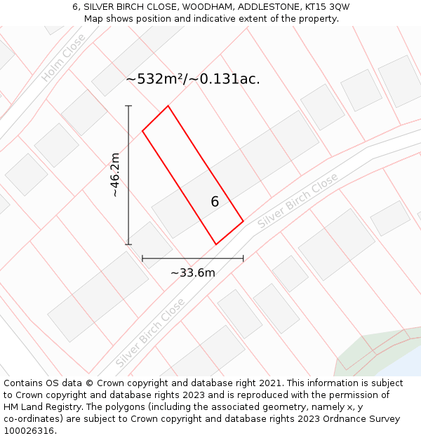 6, SILVER BIRCH CLOSE, WOODHAM, ADDLESTONE, KT15 3QW: Plot and title map