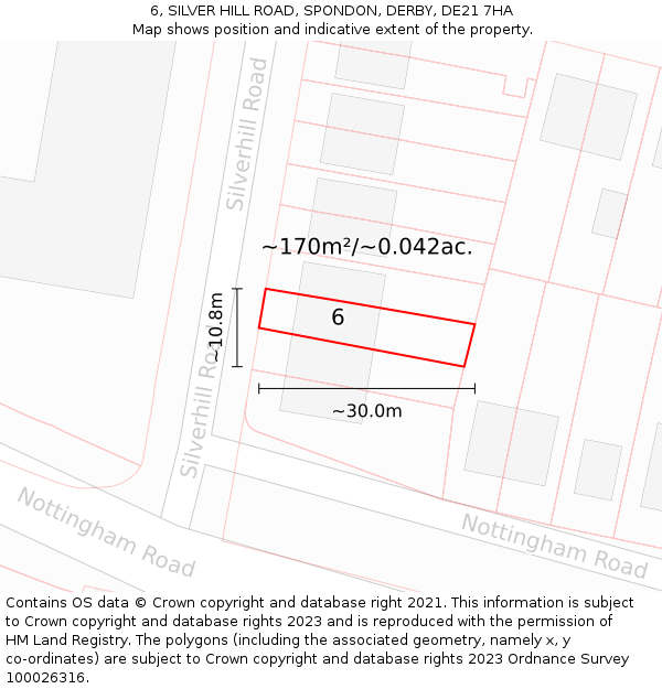 6, SILVER HILL ROAD, SPONDON, DERBY, DE21 7HA: Plot and title map