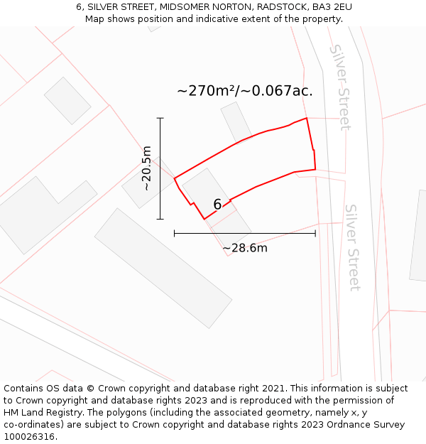 6, SILVER STREET, MIDSOMER NORTON, RADSTOCK, BA3 2EU: Plot and title map