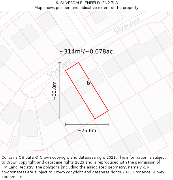 6, SILVERDALE, ENFIELD, EN2 7LA: Plot and title map