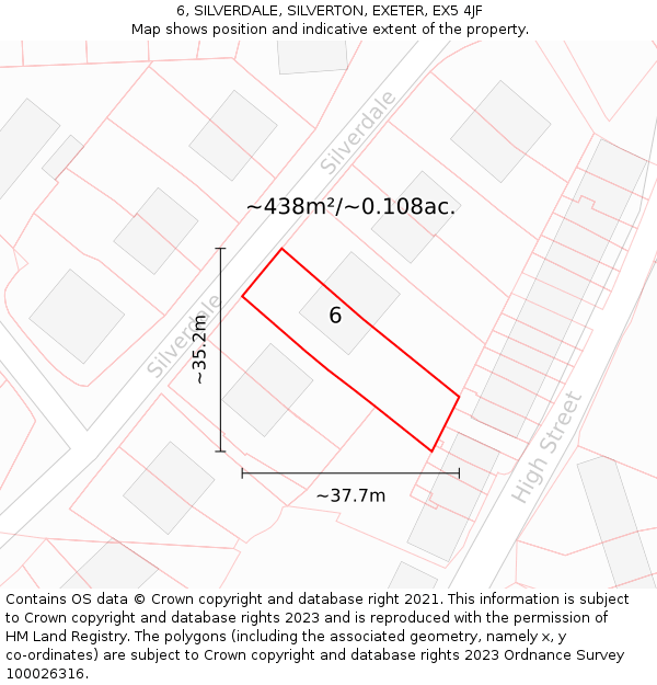 6, SILVERDALE, SILVERTON, EXETER, EX5 4JF: Plot and title map