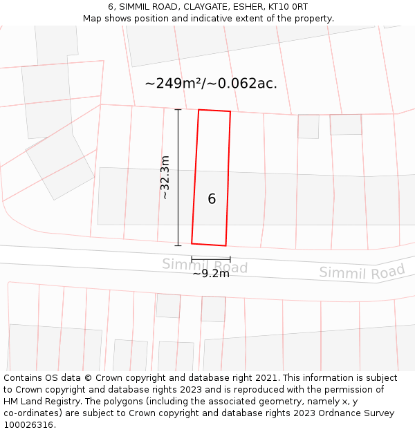 6, SIMMIL ROAD, CLAYGATE, ESHER, KT10 0RT: Plot and title map