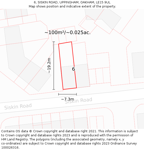 6, SISKIN ROAD, UPPINGHAM, OAKHAM, LE15 9UL: Plot and title map