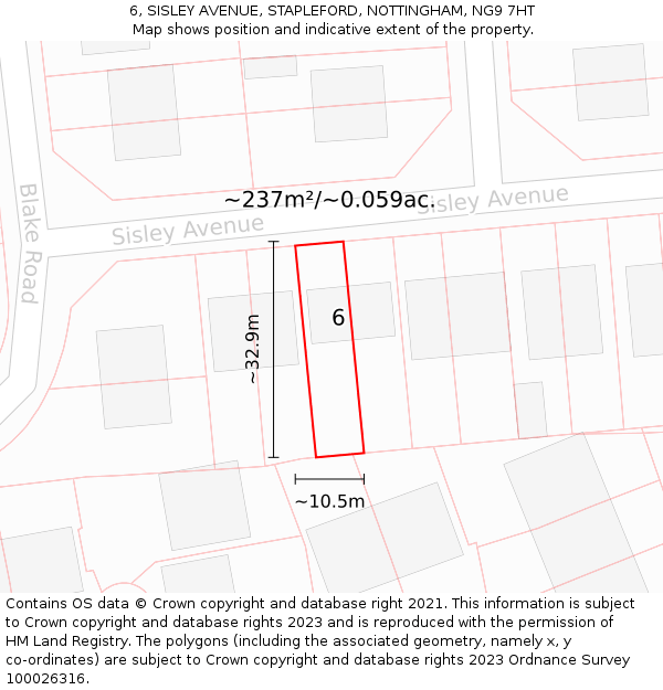 6, SISLEY AVENUE, STAPLEFORD, NOTTINGHAM, NG9 7HT: Plot and title map