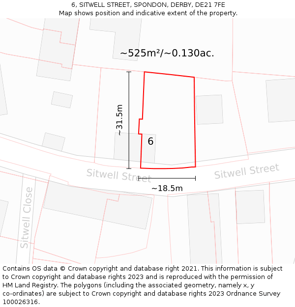 6, SITWELL STREET, SPONDON, DERBY, DE21 7FE: Plot and title map