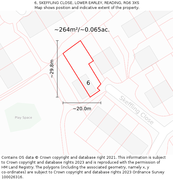 6, SKEFFLING CLOSE, LOWER EARLEY, READING, RG6 3XS: Plot and title map