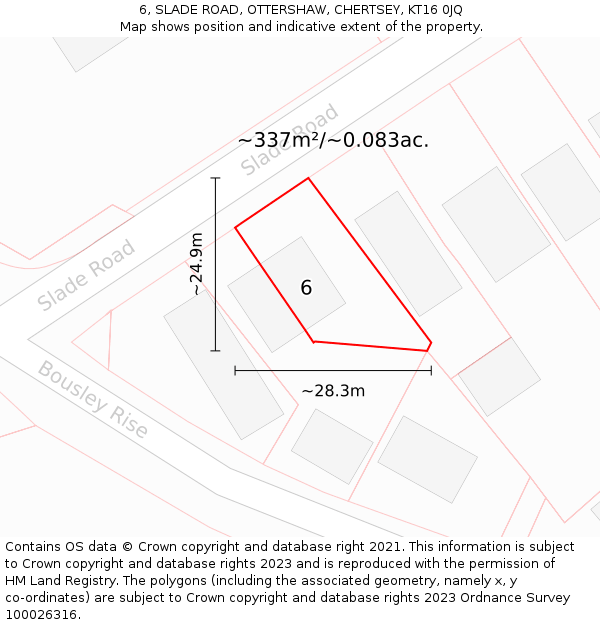 6, SLADE ROAD, OTTERSHAW, CHERTSEY, KT16 0JQ: Plot and title map