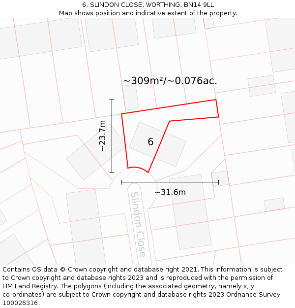 6, SLINDON CLOSE, WORTHING, BN14 9LL: Plot and title map