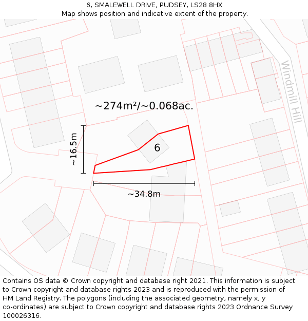 6, SMALEWELL DRIVE, PUDSEY, LS28 8HX: Plot and title map
