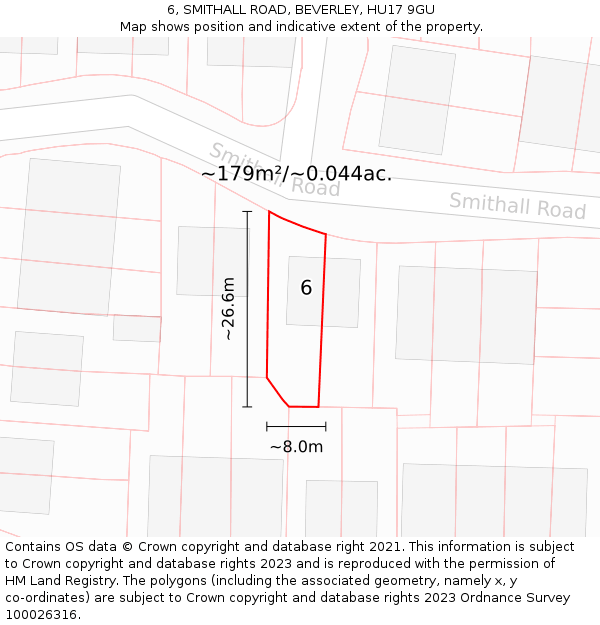 6, SMITHALL ROAD, BEVERLEY, HU17 9GU: Plot and title map