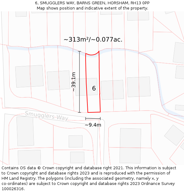 6, SMUGGLERS WAY, BARNS GREEN, HORSHAM, RH13 0PP: Plot and title map