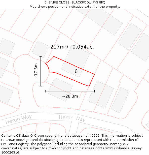 6, SNIPE CLOSE, BLACKPOOL, FY3 8FQ: Plot and title map