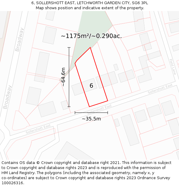 6, SOLLERSHOTT EAST, LETCHWORTH GARDEN CITY, SG6 3PL: Plot and title map