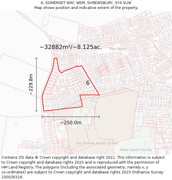 6, SOMERSET WAY, WEM, SHREWSBURY, SY4 5UW: Plot and title map