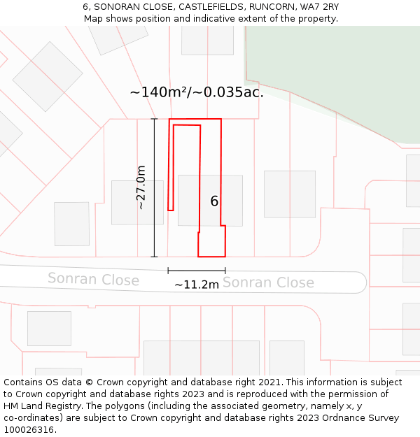 6, SONORAN CLOSE, CASTLEFIELDS, RUNCORN, WA7 2RY: Plot and title map