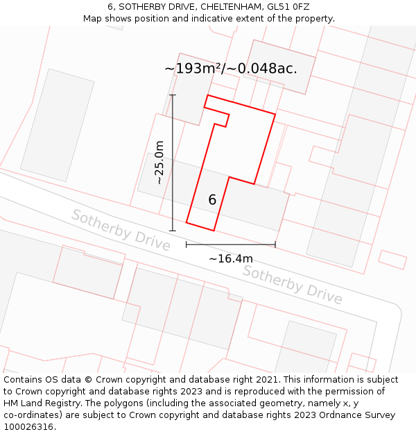 6, SOTHERBY DRIVE, CHELTENHAM, GL51 0FZ: Plot and title map