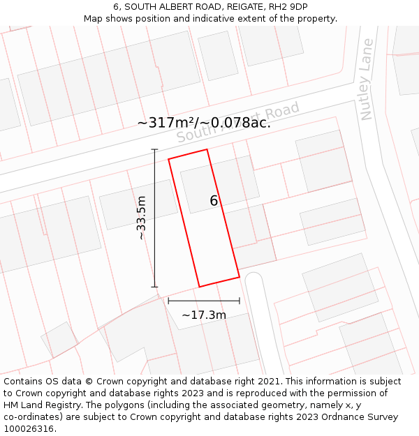 6, SOUTH ALBERT ROAD, REIGATE, RH2 9DP: Plot and title map