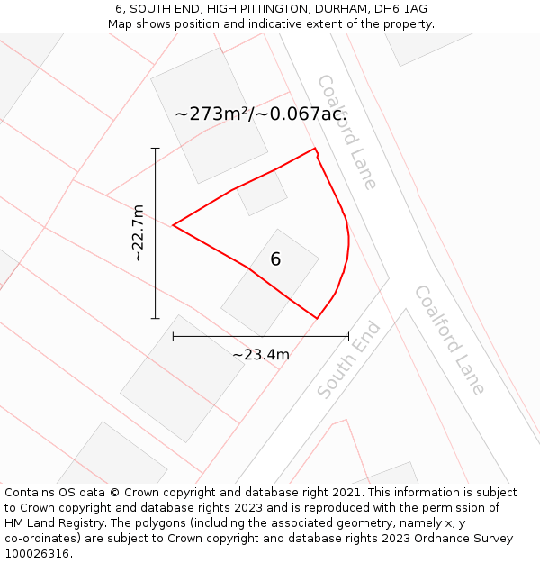 6, SOUTH END, HIGH PITTINGTON, DURHAM, DH6 1AG: Plot and title map