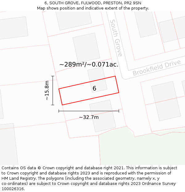 6, SOUTH GROVE, FULWOOD, PRESTON, PR2 9SN: Plot and title map
