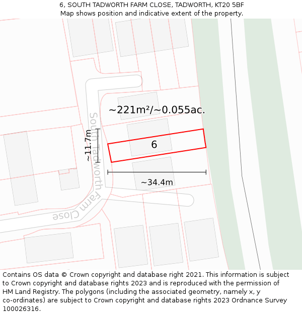 6, SOUTH TADWORTH FARM CLOSE, TADWORTH, KT20 5BF: Plot and title map