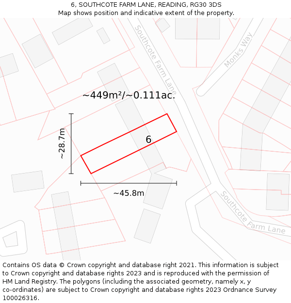 6, SOUTHCOTE FARM LANE, READING, RG30 3DS: Plot and title map