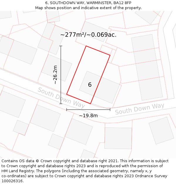 6, SOUTHDOWN WAY, WARMINSTER, BA12 8FP: Plot and title map